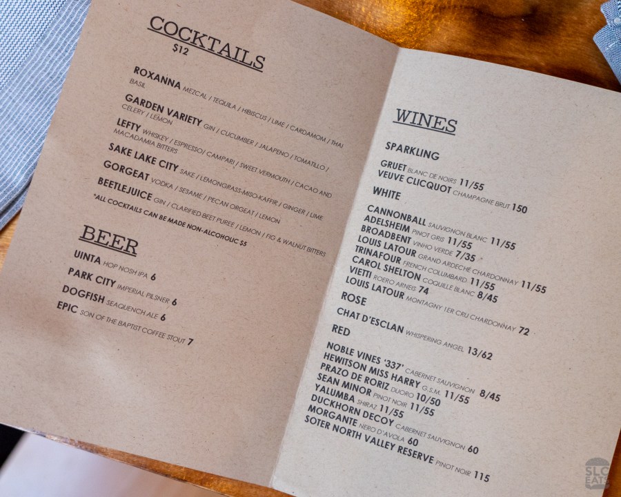 Photo of the drink menu at SLC Eatery