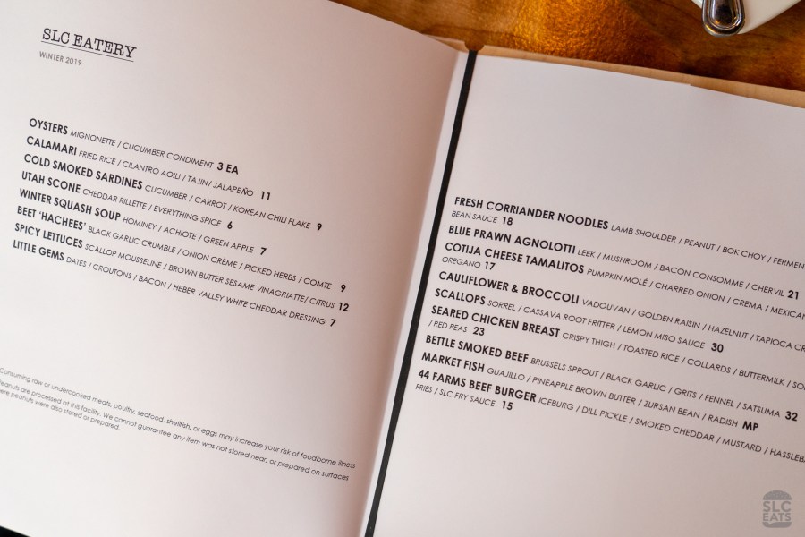 Photo of a menu